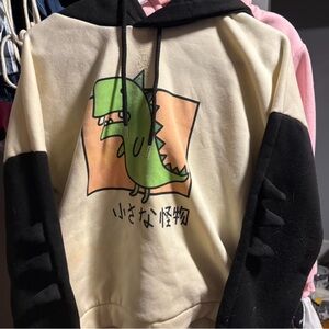 Cute dinosaur hoodie in black and cream